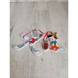 Vintage wooden bugs bunny Pinocchio ornament Xmas set